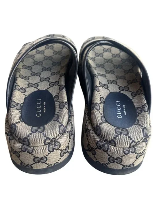 Gucci GG Canvas Platform Sandals Beige/Black Womens Size 36 Made In Italy - Picture 14 of 15